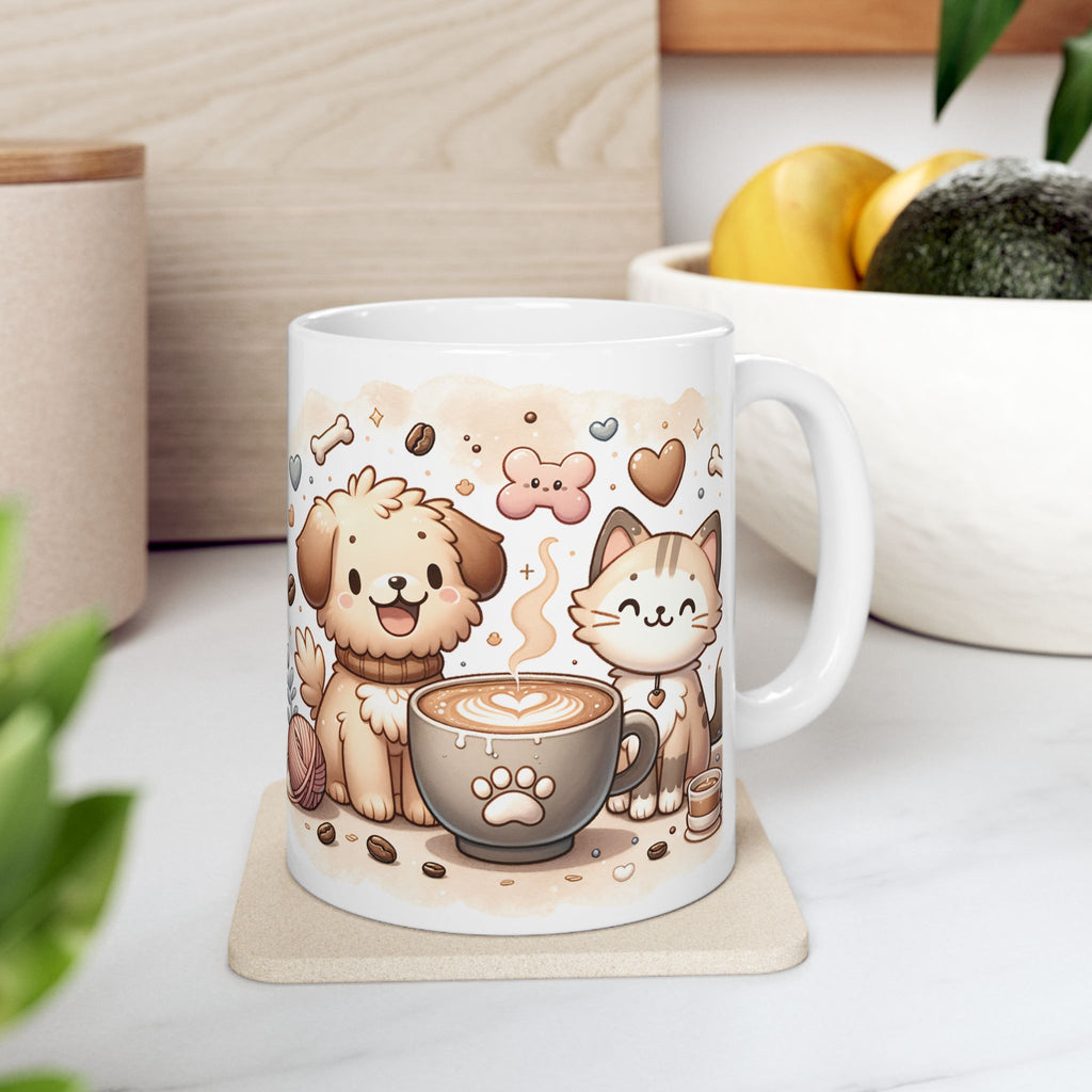 Paws & Coffee Ceramic Mug — Cat & Dog Owning Coffee Lovers (11oz )