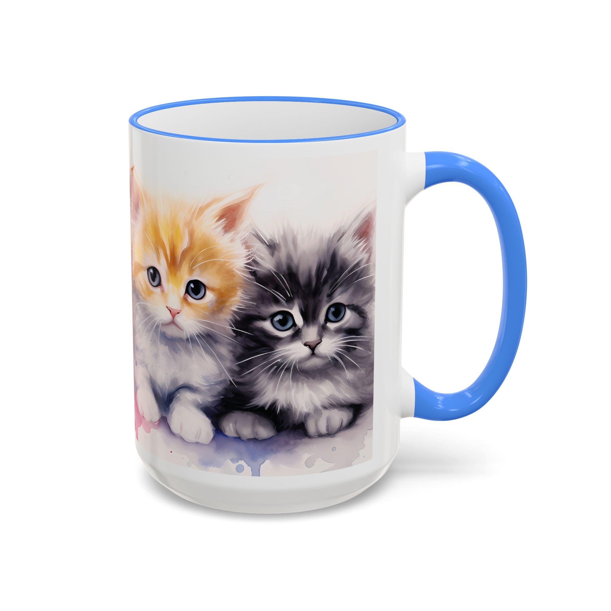Modern Kitten Art Mug — Accent Rim & Handle Ceramic Coffee Cup (15oz)