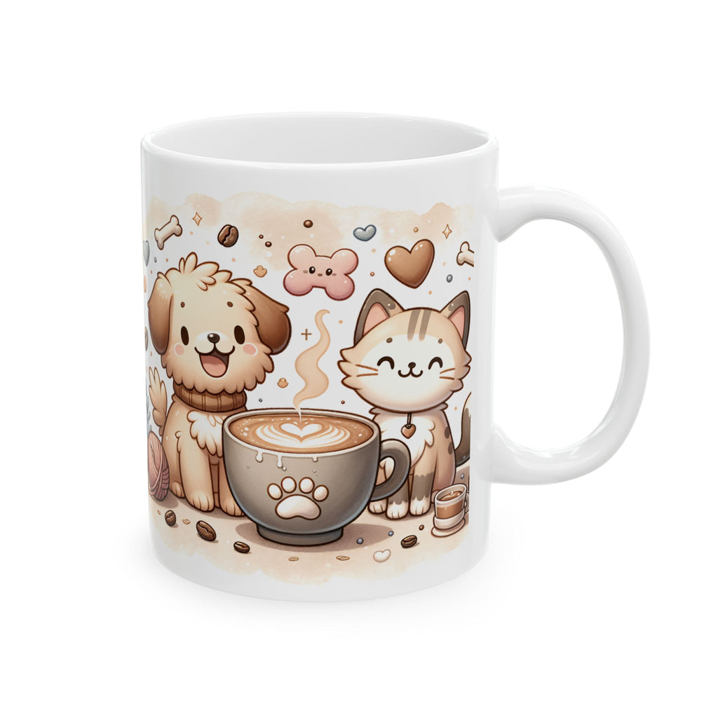 Paws & Coffee Ceramic Mug — Cat & Dog Owning Coffee Lovers (11oz )