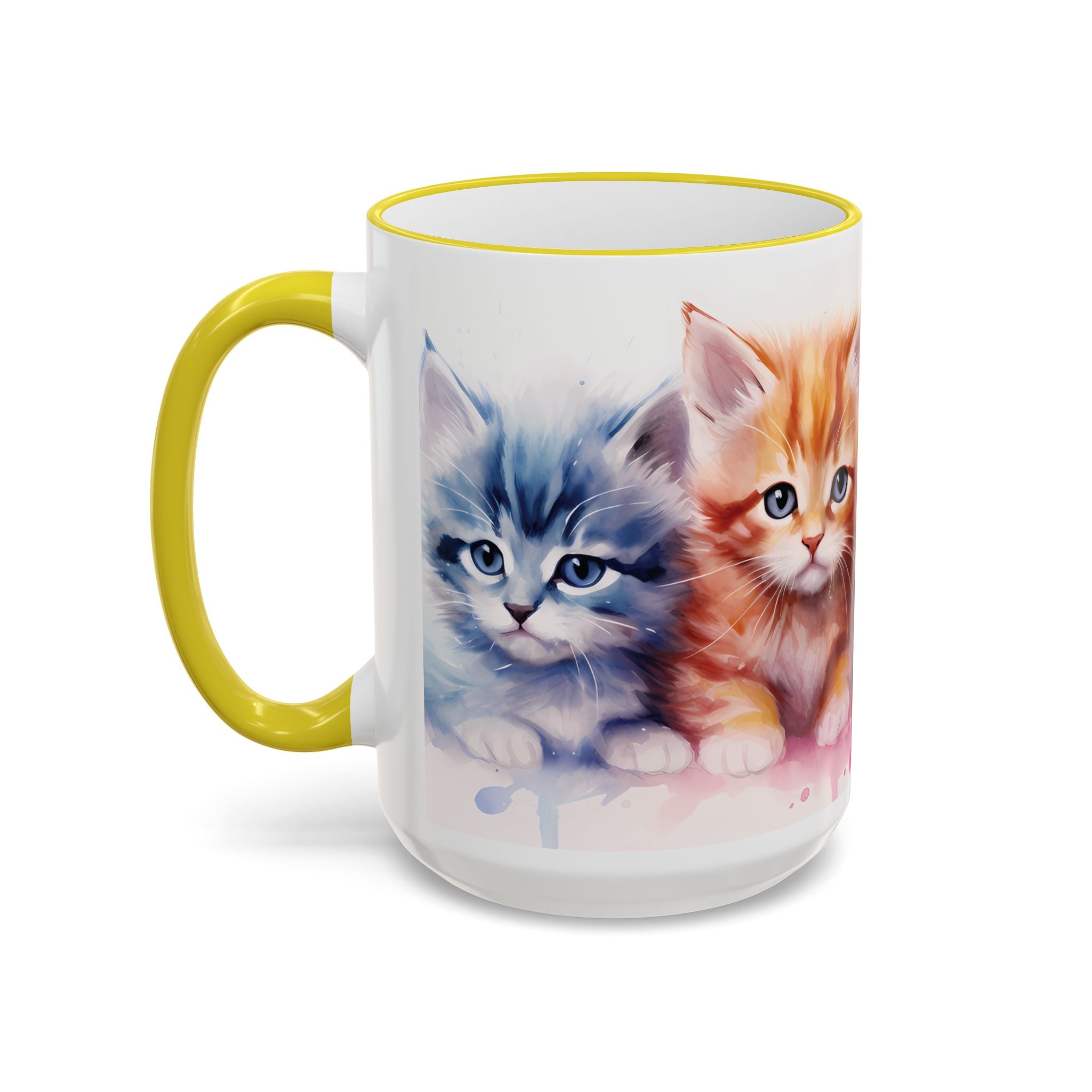 Modern Kitten Art Mug — Accent Rim & Handle Ceramic Coffee Cup (15oz)