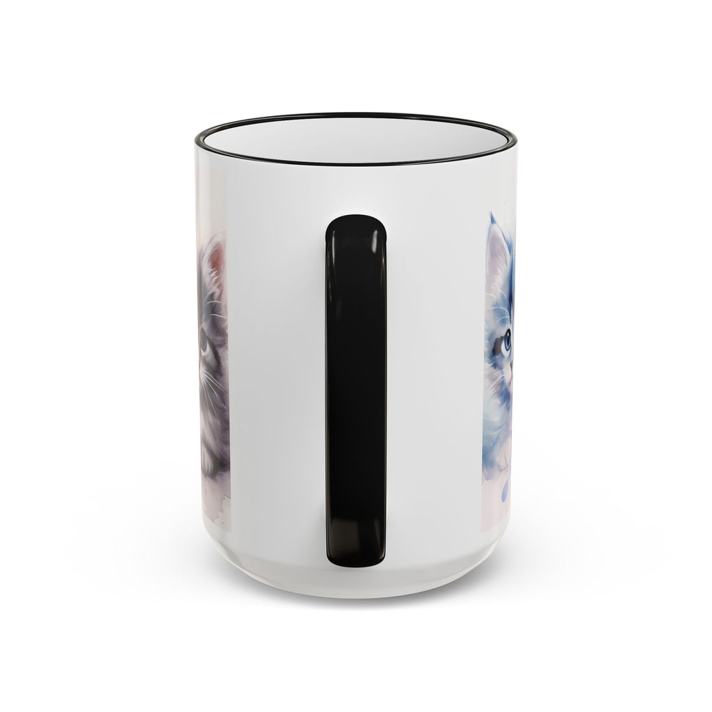 Modern Kitten Art Mug — Accent Rim & Handle Ceramic Coffee Cup (15oz)
