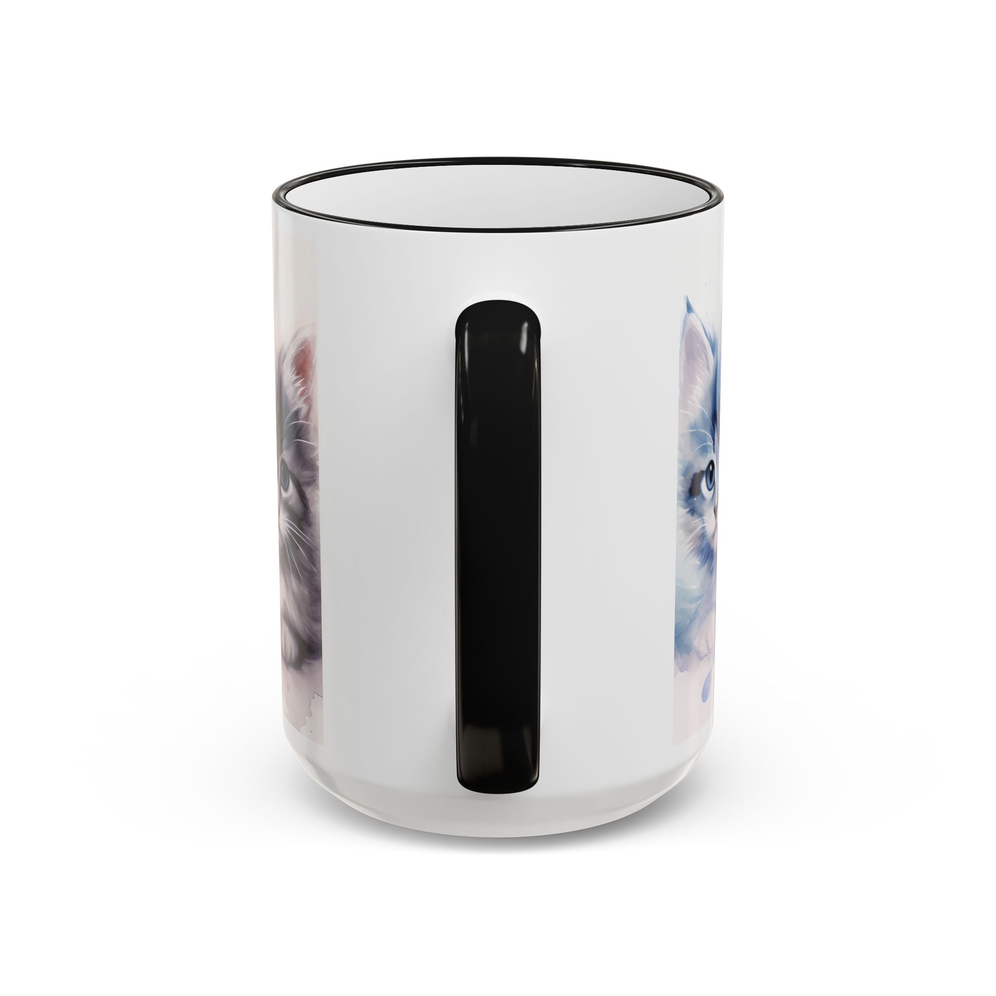 Modern Kitten Art Mug — Accent Rim & Handle Ceramic Coffee Cup (15oz)
