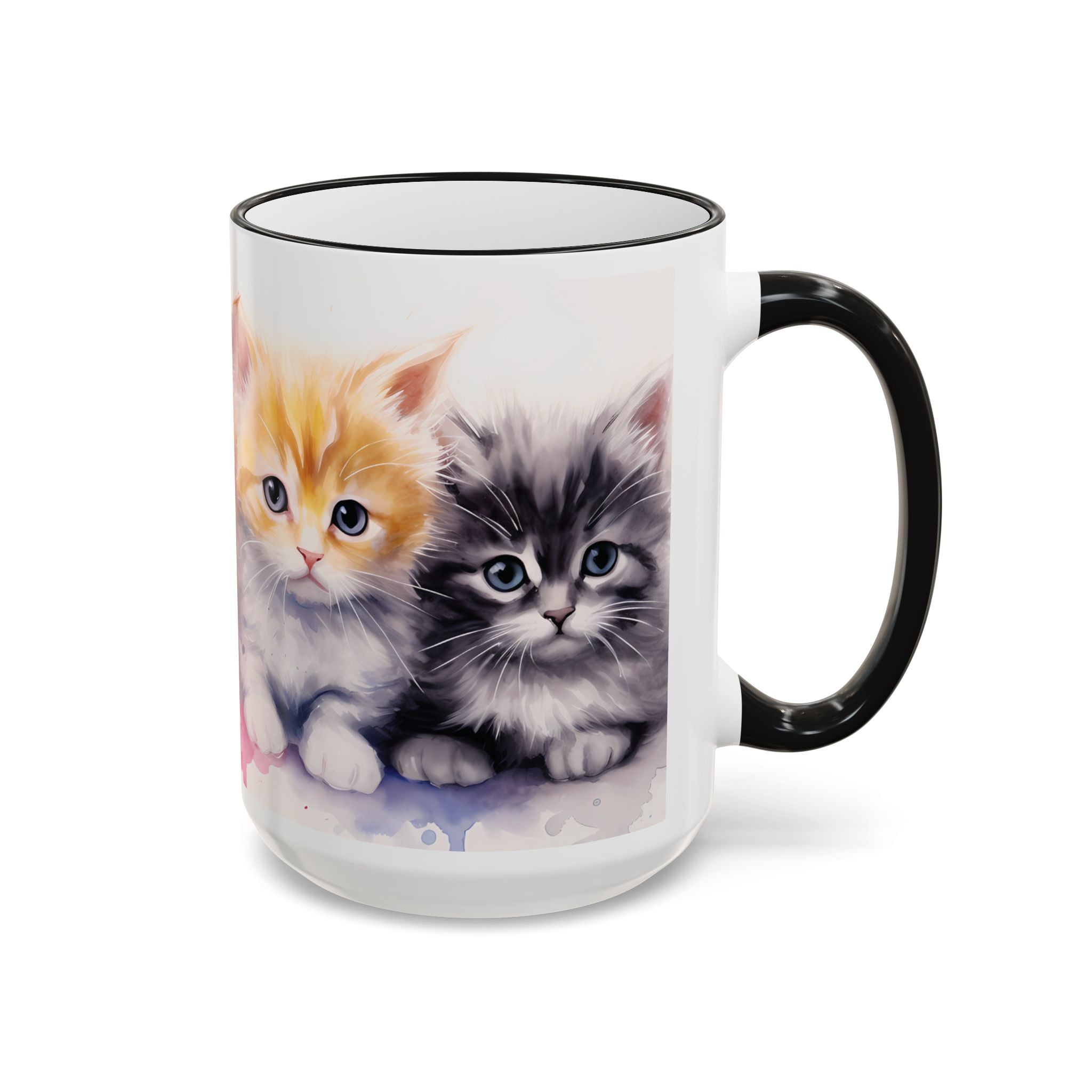 Modern Kitten Art Mug — Accent Rim & Handle Ceramic Coffee Cup (15oz)