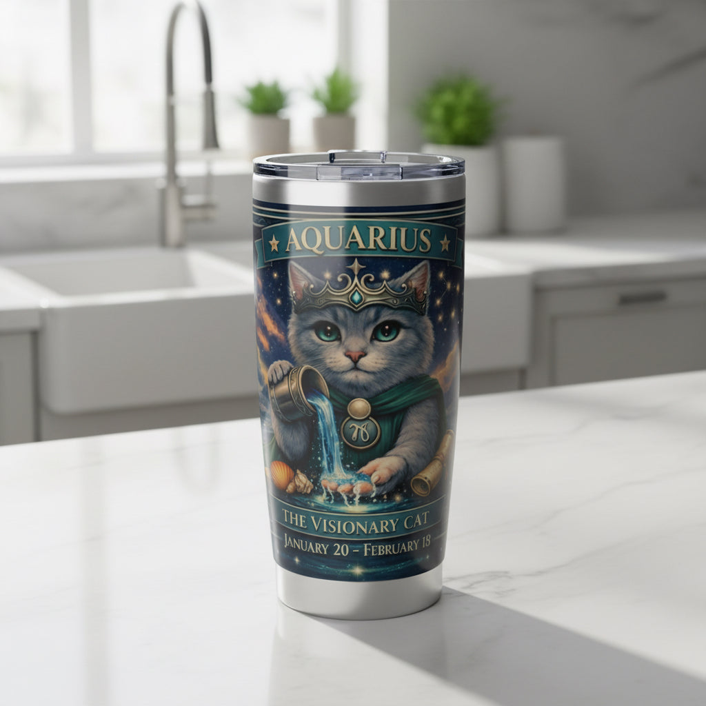 Aquarius Cat Zodiac Tumbler - The Visionary Cat