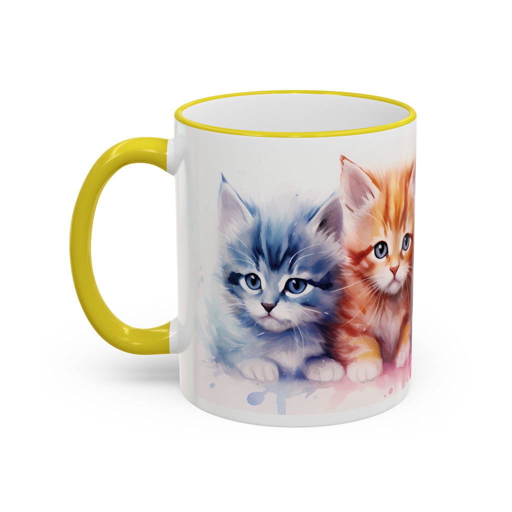 Modern Kitten Accent Rim & Handle Mug — Accent Rim & Handle Ceramic Coffee Cup (11oz)