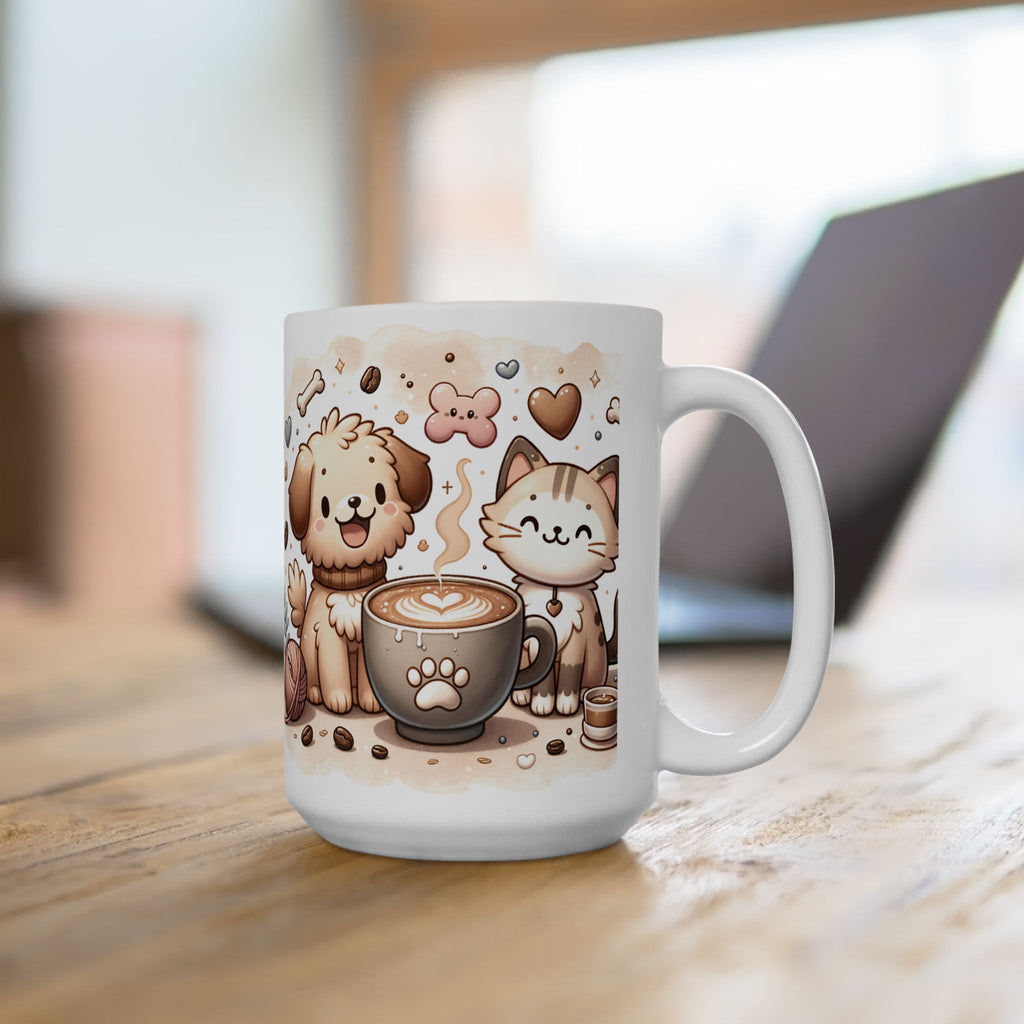 Paws & Coffee Ceramic Mug — Cat & Dog Owning Coffee Lovers (15oz )