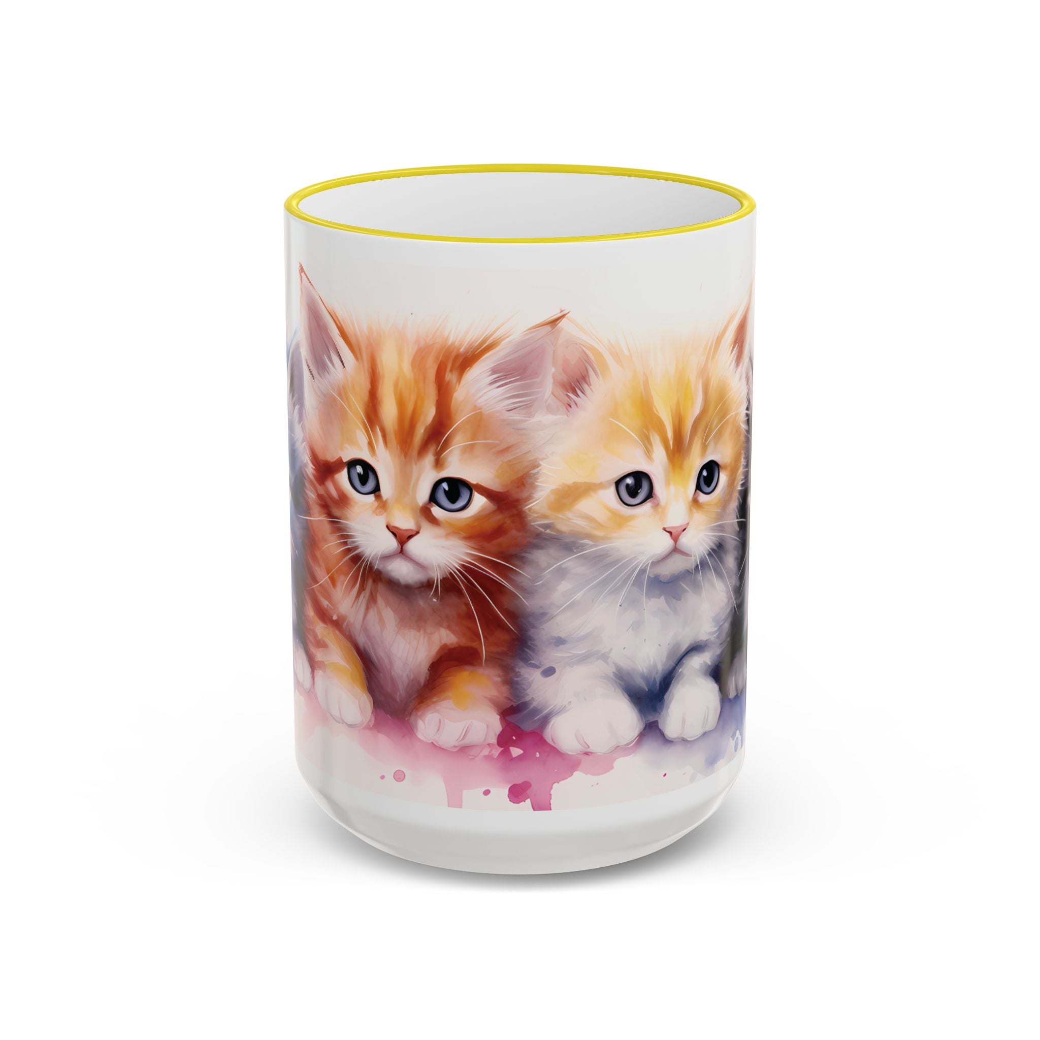 Modern Kitten Art Mug — Accent Rim & Handle Ceramic Coffee Cup (15oz)
