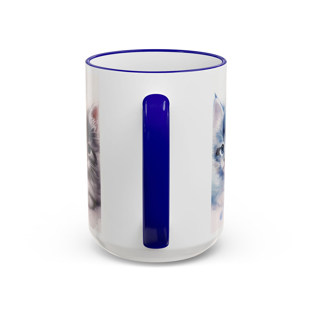Modern Kitten Art Mug — Accent Rim & Handle Ceramic Coffee Cup (15oz)
