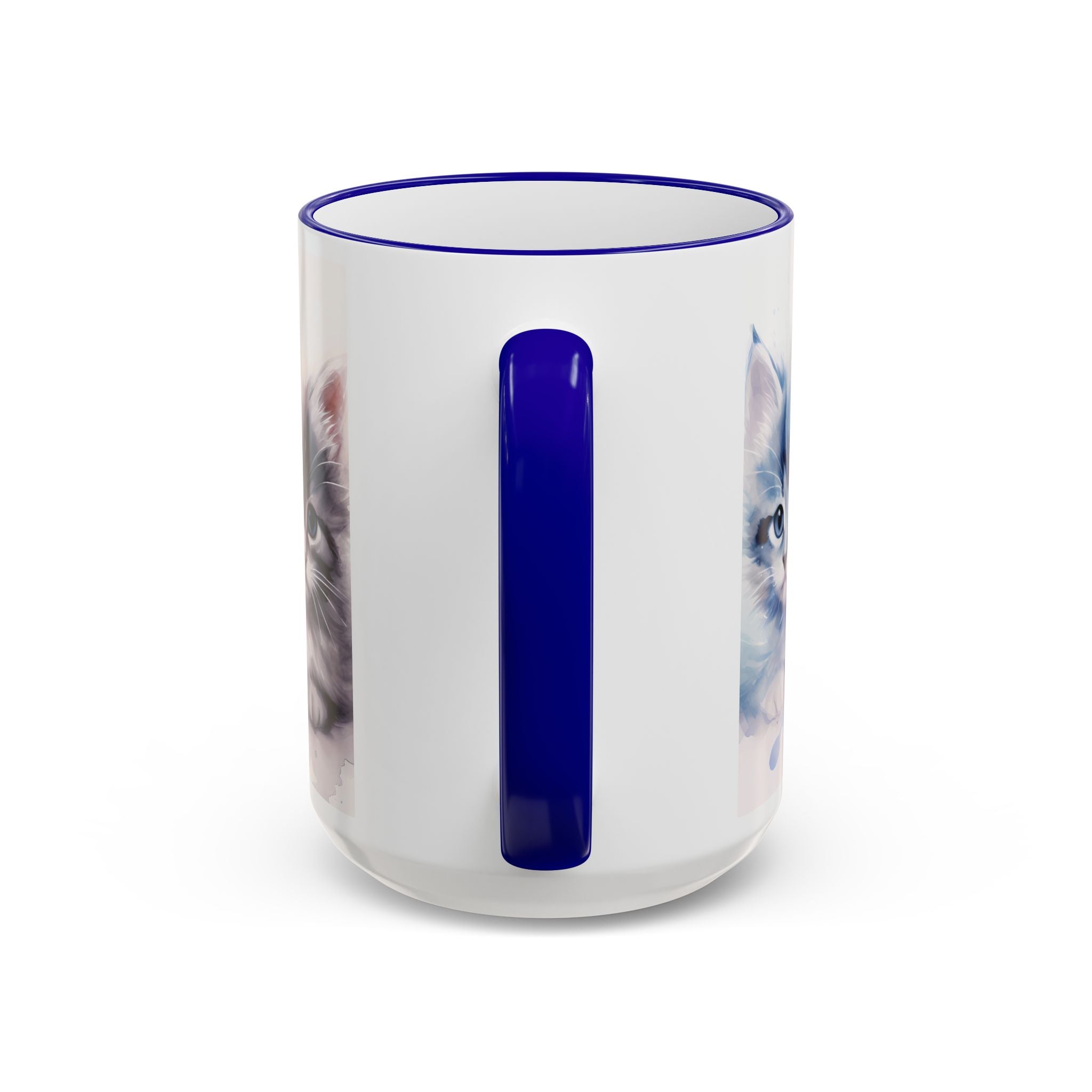 Modern Kitten Art Mug — Accent Rim & Handle Ceramic Coffee Cup (15oz)