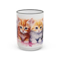 Modern Kitten Art Mug — Accent Rim & Handle Ceramic Coffee Cup (15oz)
