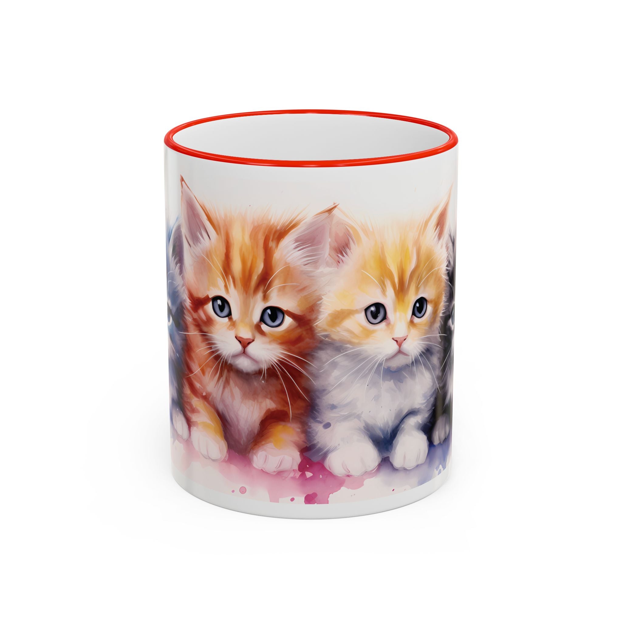 Modern Kitten Accent Rim & Handle Mug — Accent Rim & Handle Ceramic Coffee Cup (11oz)