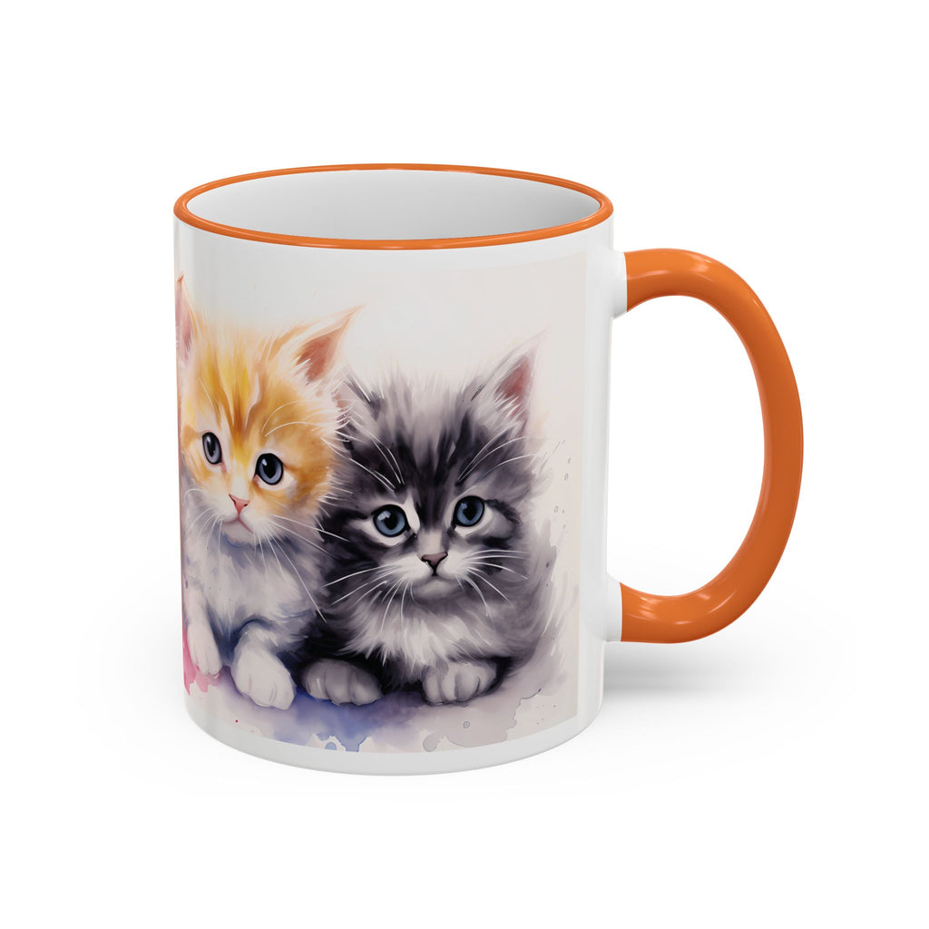 Modern Kitten Accent Rim & Handle Mug — Accent Rim & Handle Ceramic Coffee Cup (11oz)