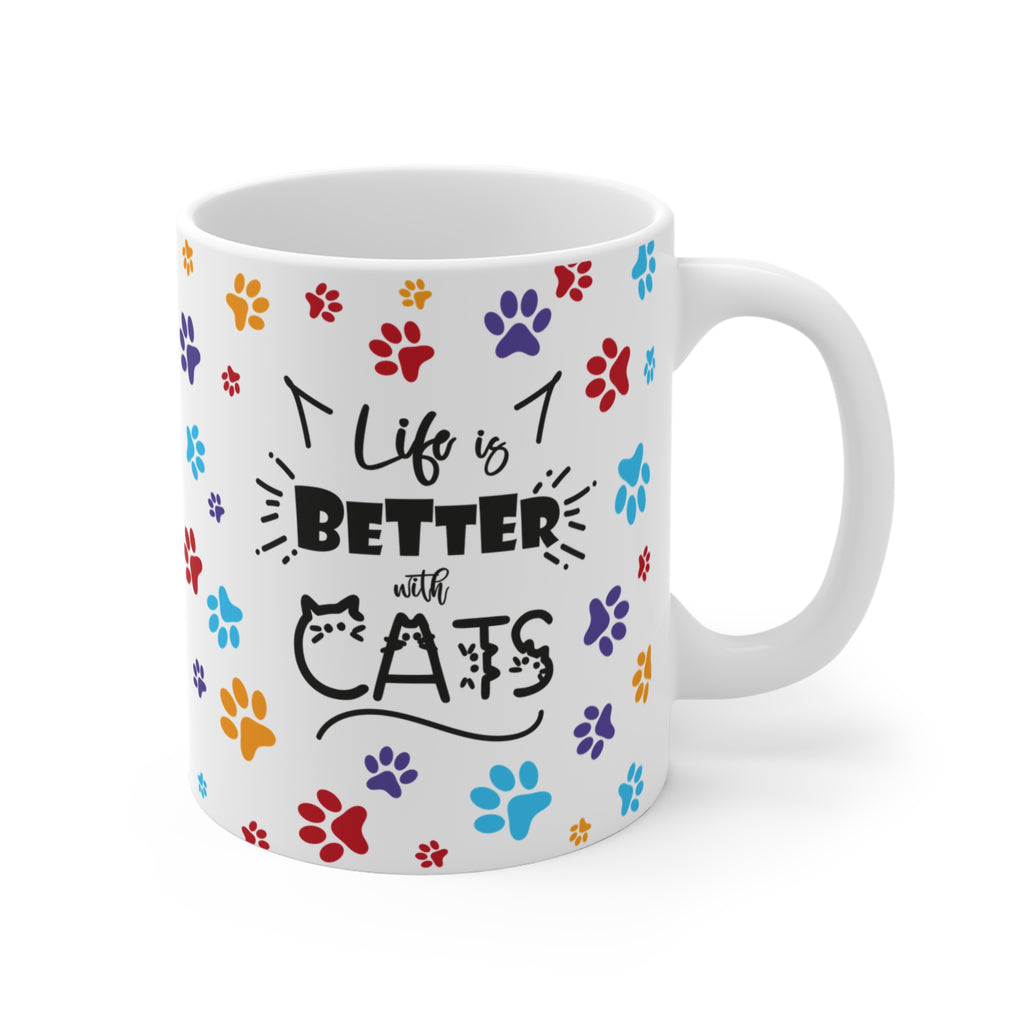 Life Is Better with Cats Ceramic Mug — 11oz Cat Lover Coffee Cup