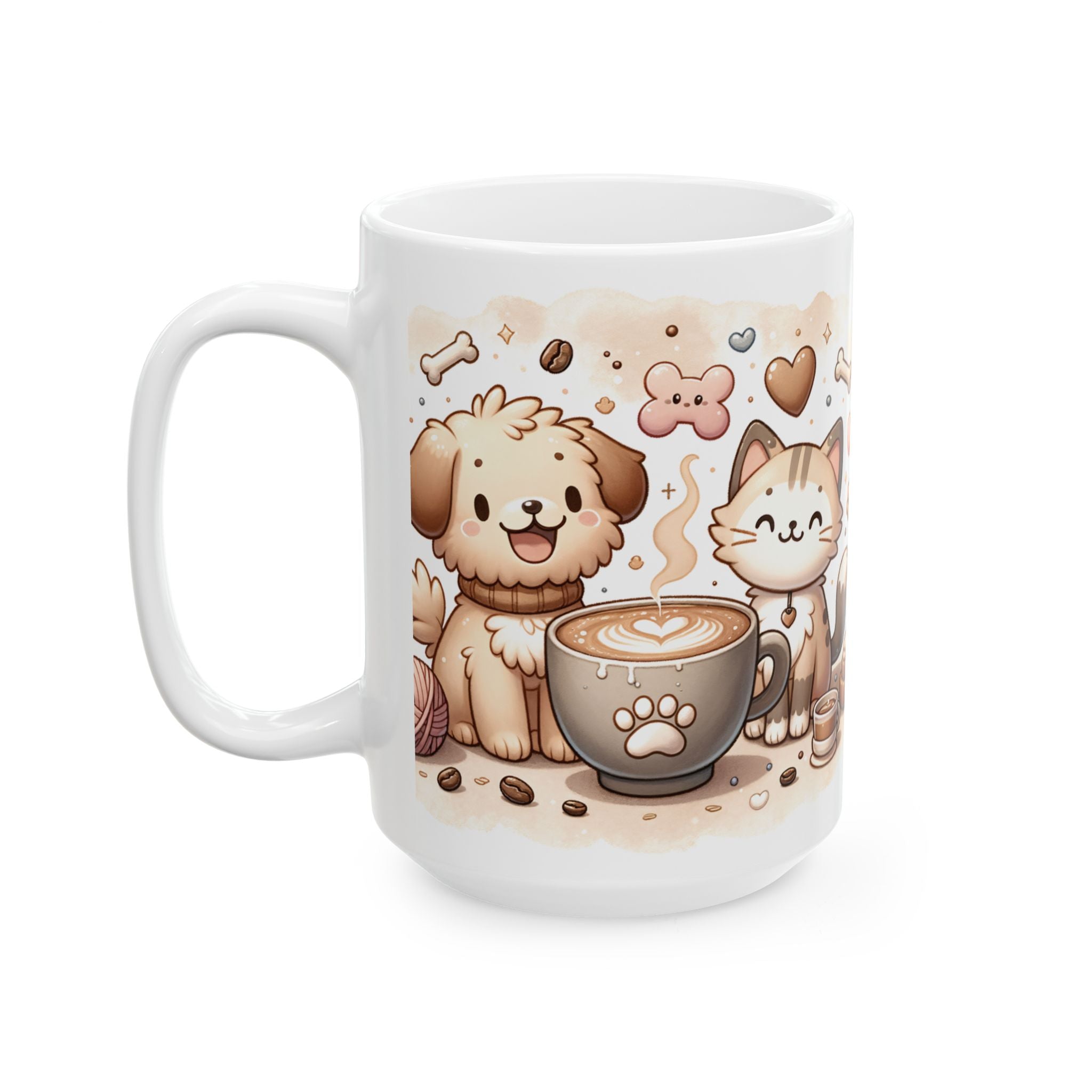 Paws & Coffee Ceramic Mug — Cat & Dog Owning Coffee Lovers (15oz )