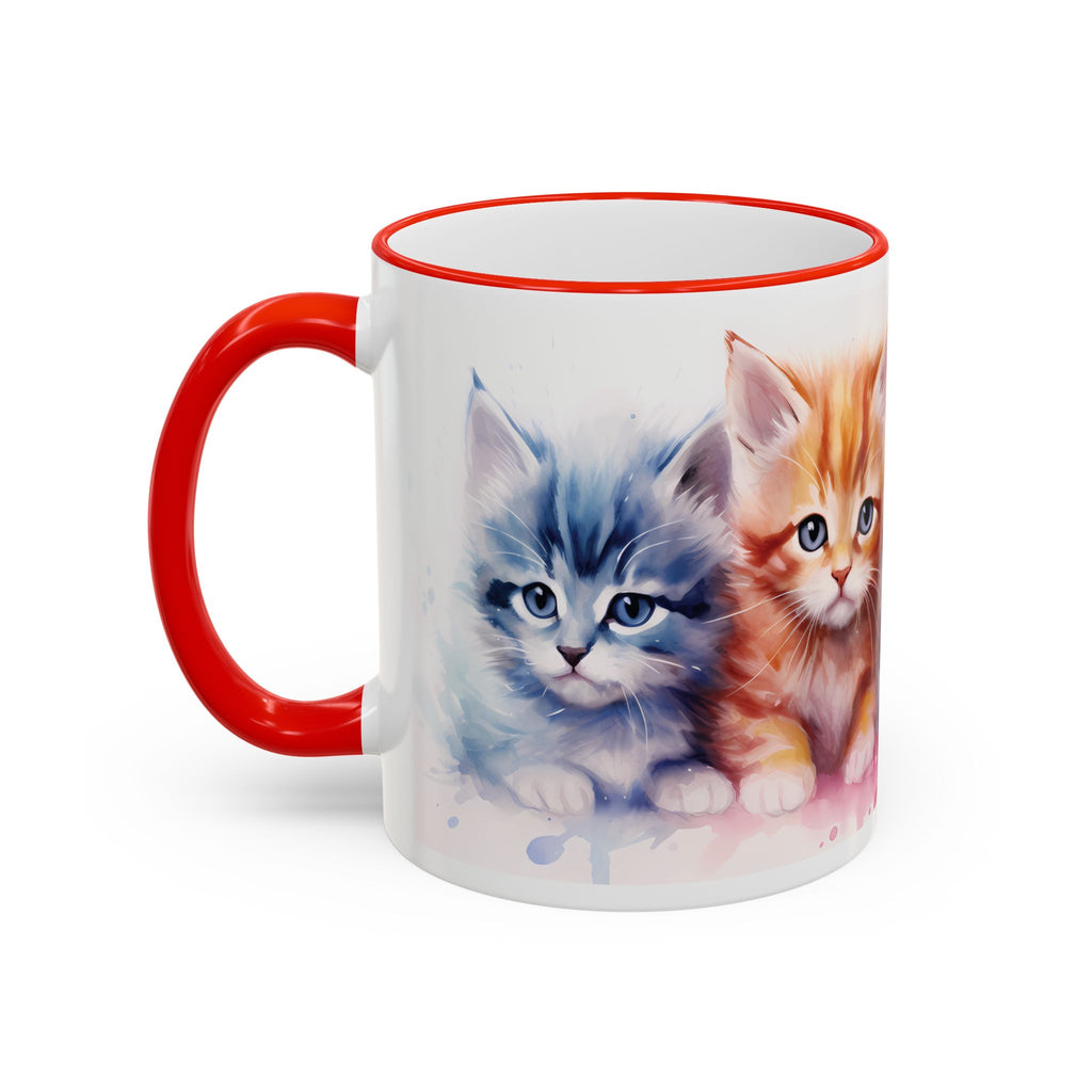 Modern Kitten Accent Rim & Handle Mug — Accent Rim & Handle Ceramic Coffee Cup (11oz)
