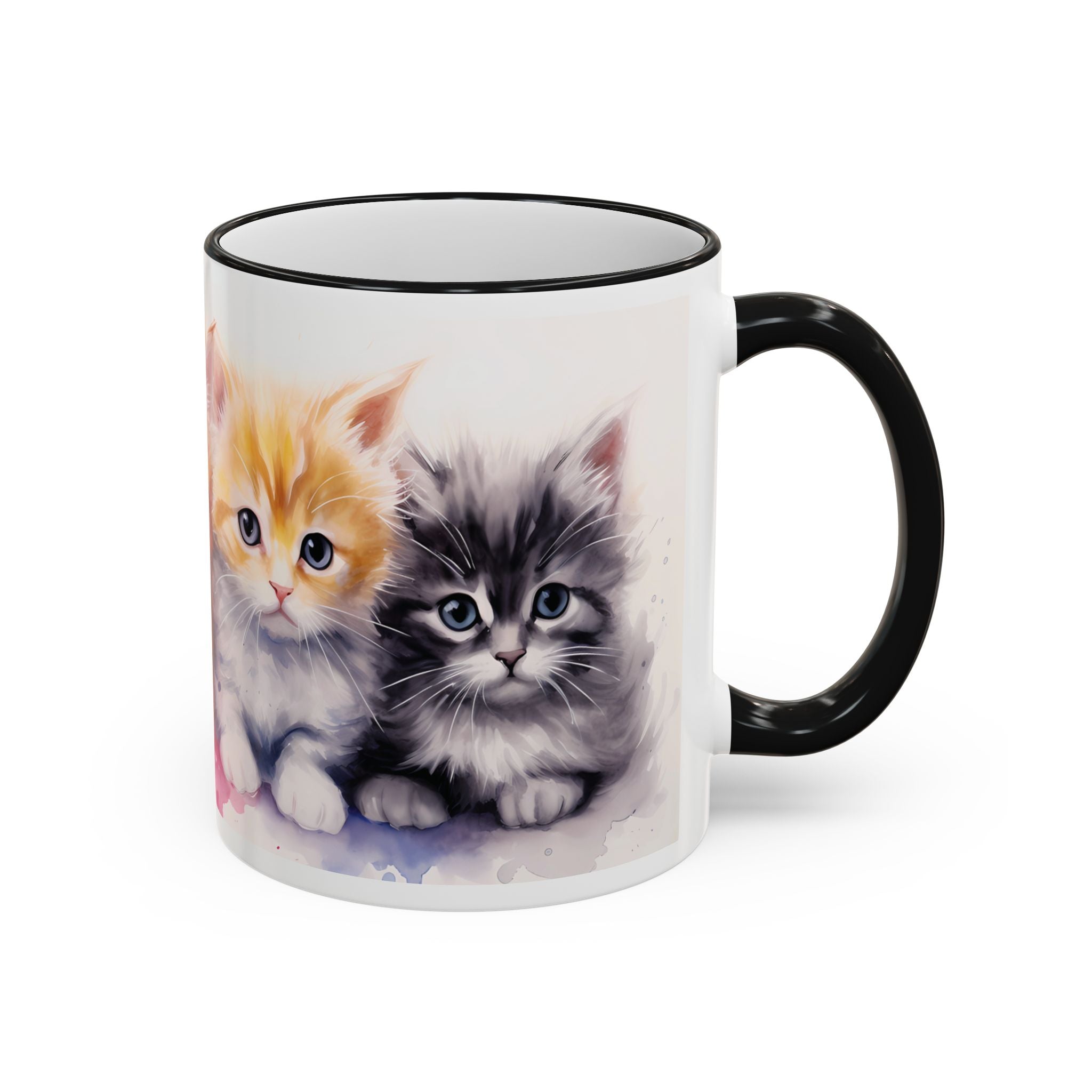 Modern Kitten Accent Rim & Handle Mug — Accent Rim & Handle Ceramic Coffee Cup (11oz)