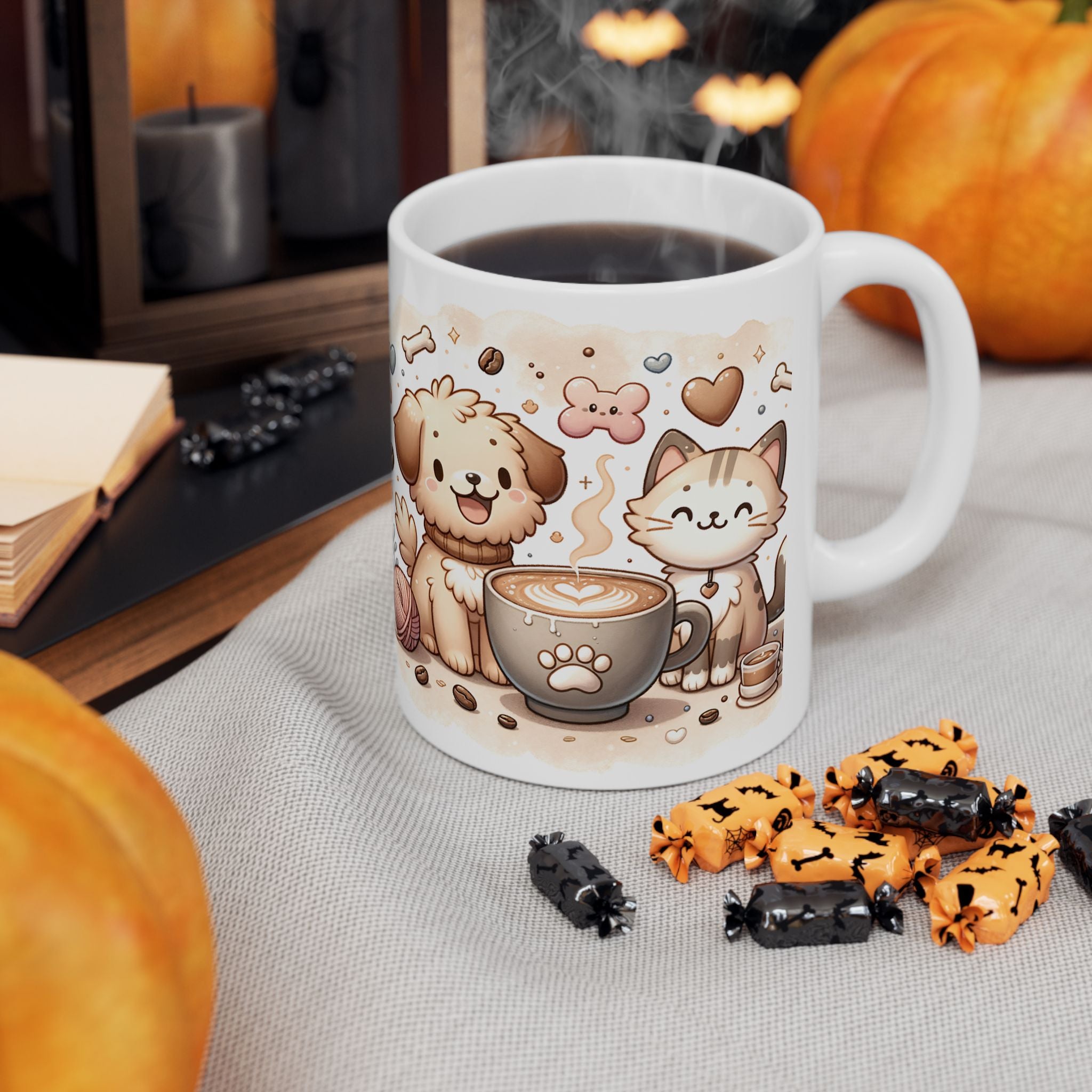 Paws & Coffee Ceramic Mug — Cat & Dog Owning Coffee Lovers (11oz )