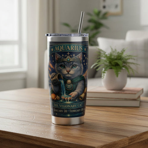 Aquarius Cat Zodiac Tumbler - The Visionary Cat