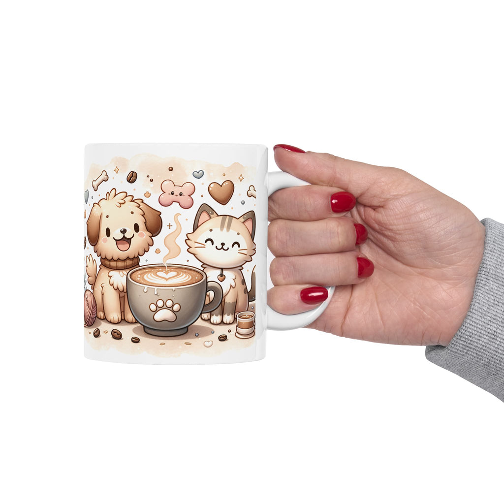 Paws & Coffee Ceramic Mug — Cat & Dog Owning Coffee Lovers (11oz )