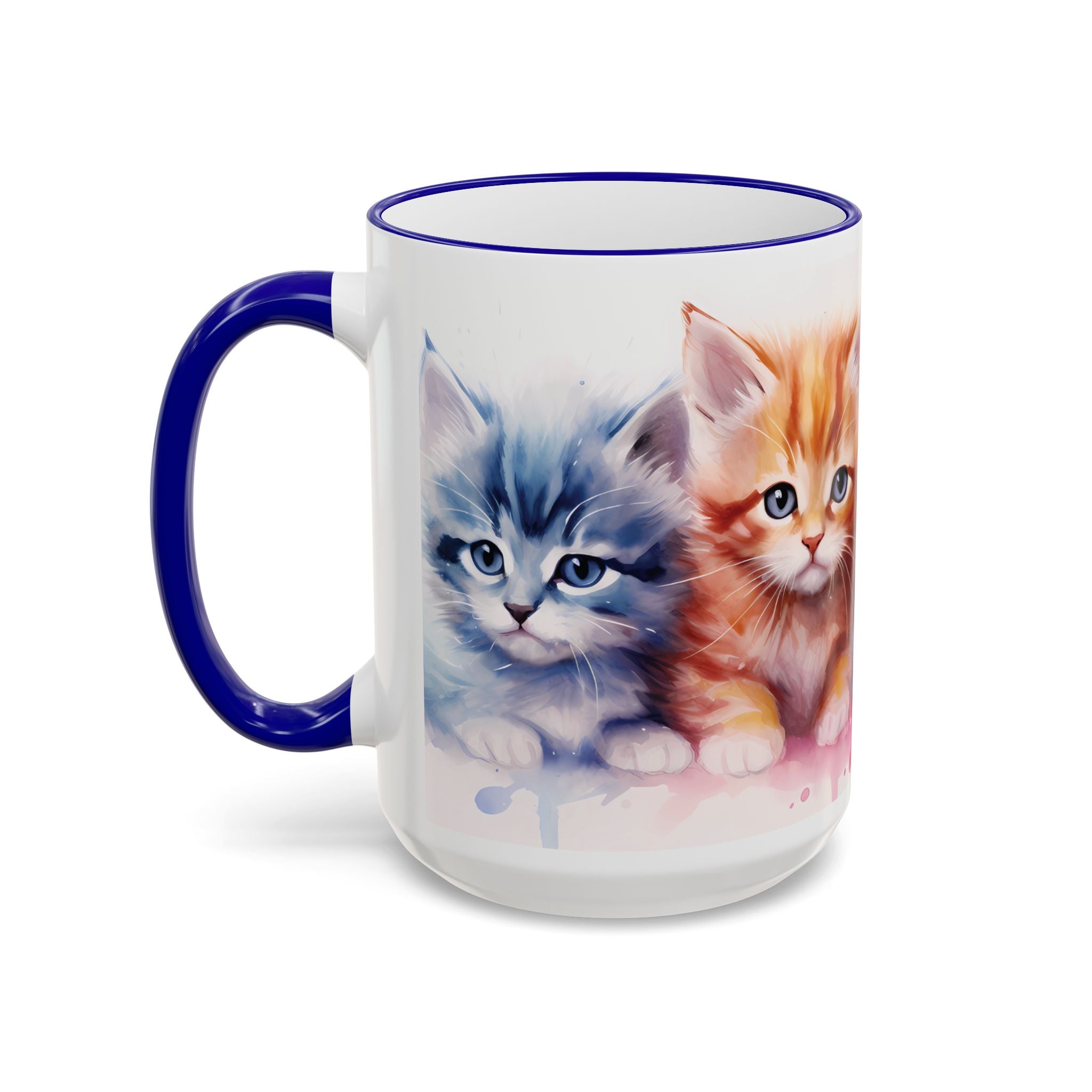 Modern Kitten Art Mug — Accent Rim & Handle Ceramic Coffee Cup (15oz)