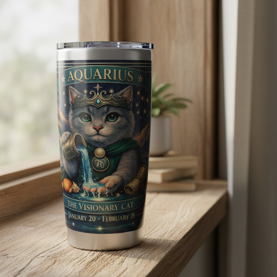 Aquarius Cat Zodiac Tumbler - The Visionary Cat