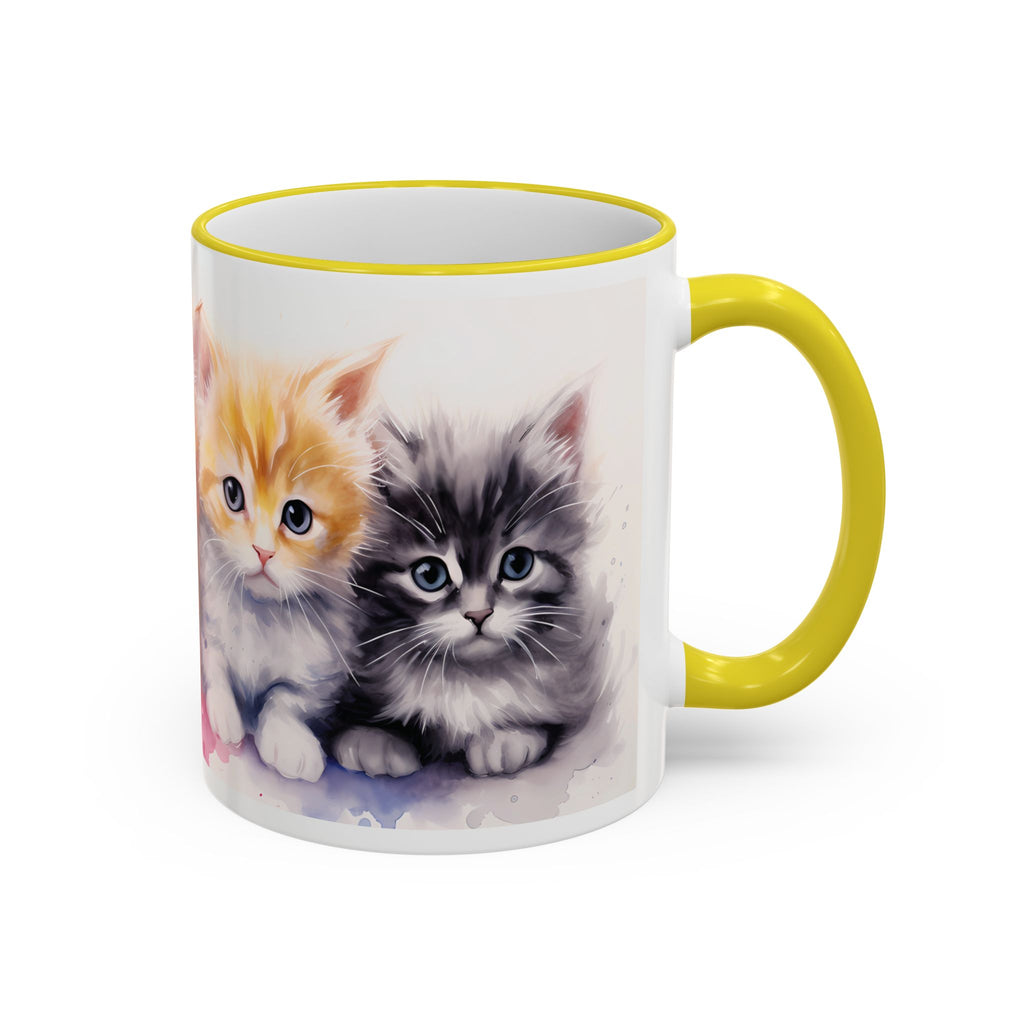 Modern Kitten Accent Rim & Handle Mug — Accent Rim & Handle Ceramic Coffee Cup (11oz)