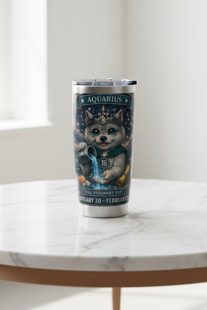 Aquarius Pup Zodiac Tumbler - The Visionary Pup
