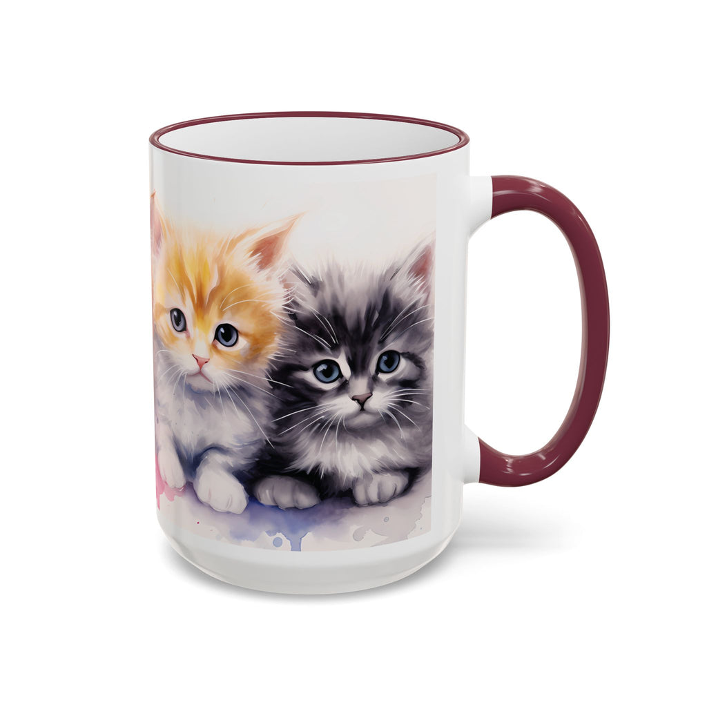 Modern Kitten Art Mug — Accent Rim & Handle Ceramic Coffee Cup (15oz)