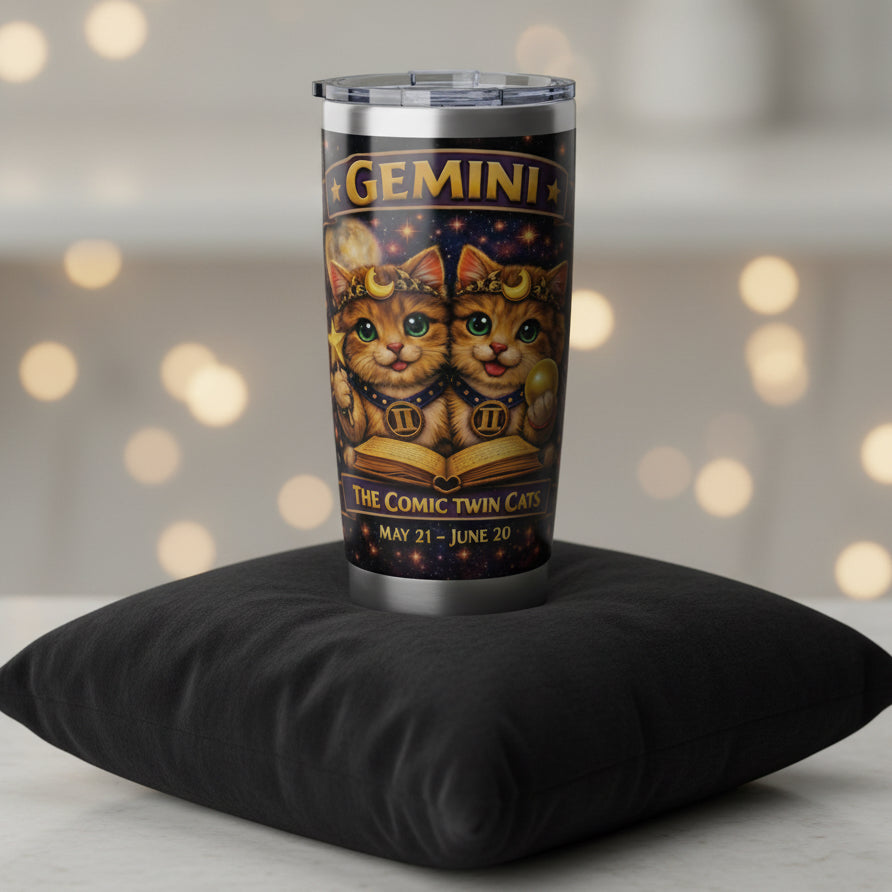 Gemini Cat Zodiac Tumbler - The Twin Spirits