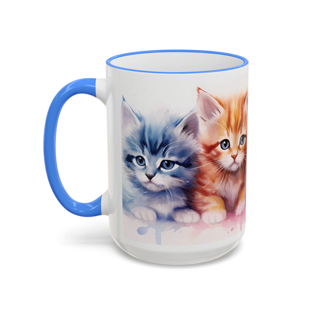 Modern Kitten Art Mug — Accent Rim & Handle Ceramic Coffee Cup (15oz)