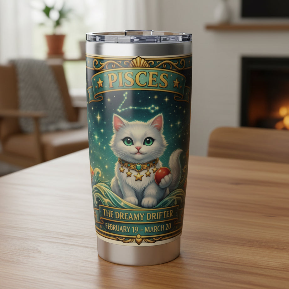 Pisces Cat Zodiac Tumbler - The Dreamy Drifter Cat